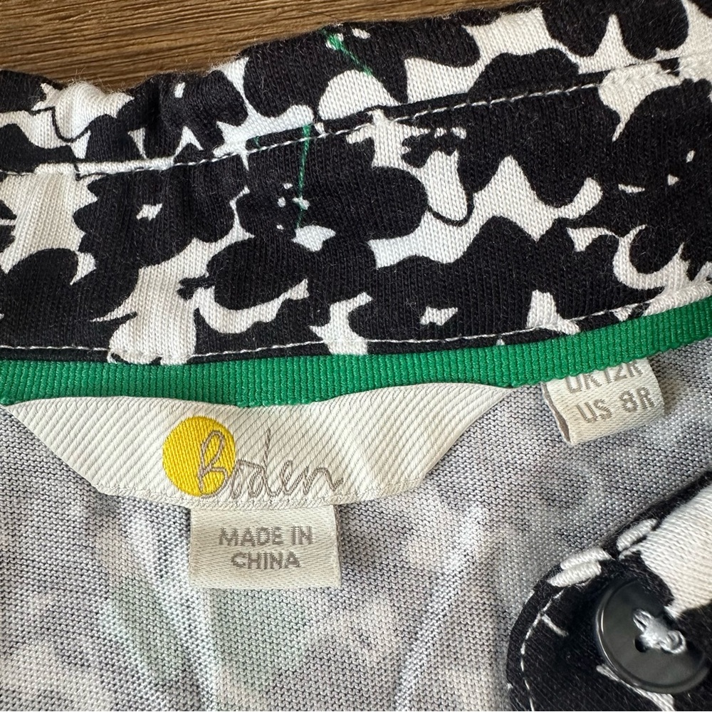 Boden Alma Floral Jersey Knit Dress 8 Button Front Knee Teacher Black Green Prep - Picture 5 of 15